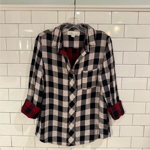 Vintage Havana Black and White Checkered Shirt with Red Highlights